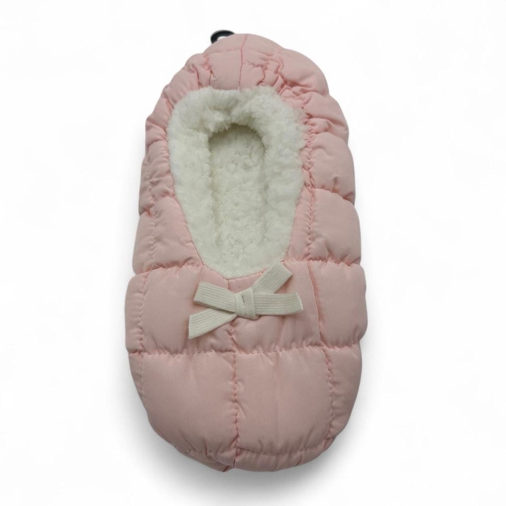 NEW Fuzzy Babba Pink White Quilted Sherpa Lined Slippers OS 7-9.5